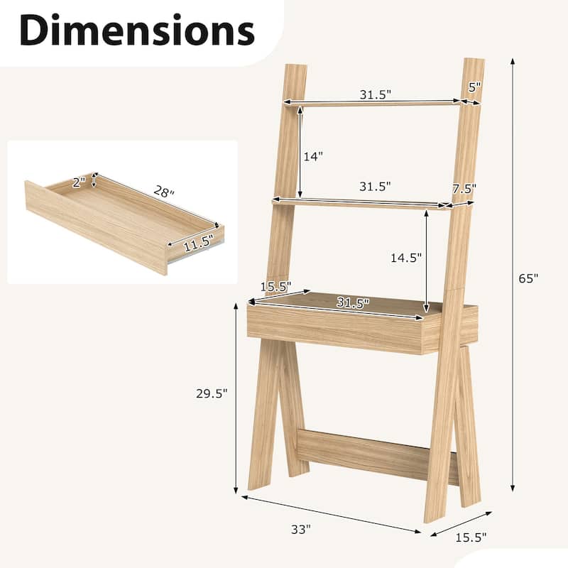 Costway Home Office Ladder Desk Wall-Leaning Laptop Workstation with