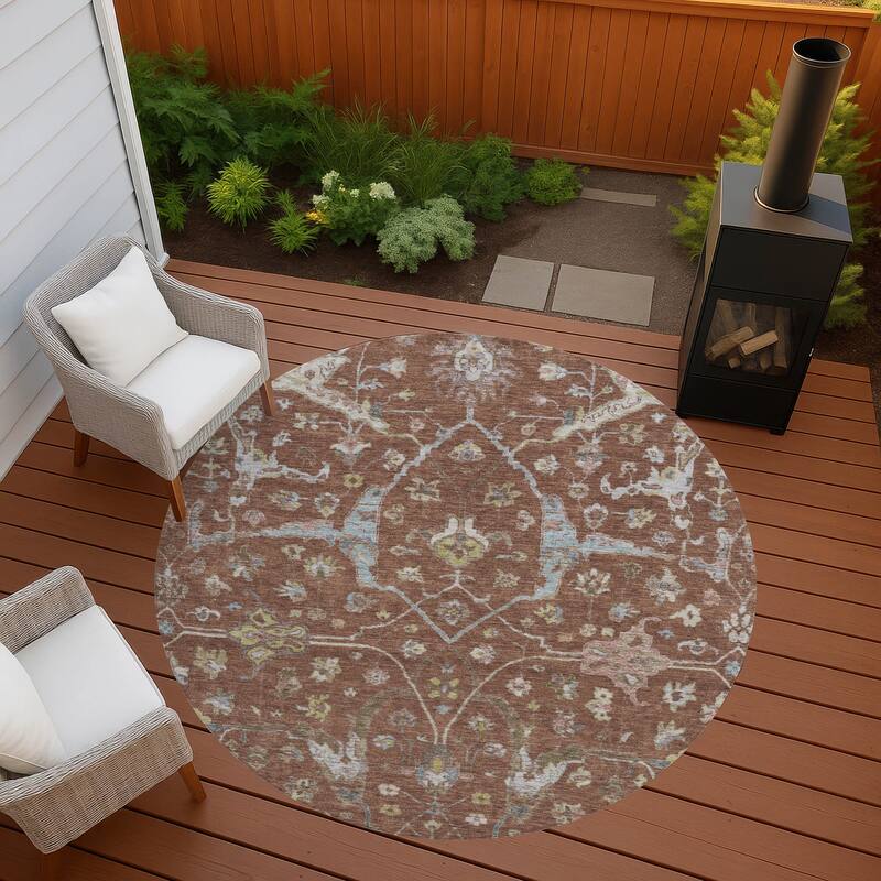 Machine Washable Indoor/ Outdoor Traditional Classic Chantille Rug - Paprika - 8' x 8'