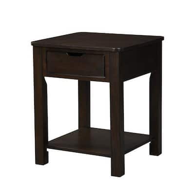 Xav 24 Inch End Table, Composite Wood, Open Shelf, Darkened Brown Finish
