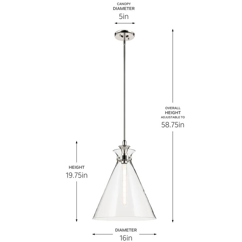 Kichler Lighting Laria 16 Inch 1 Light Pendant with Clear Glass in Polished Nickel