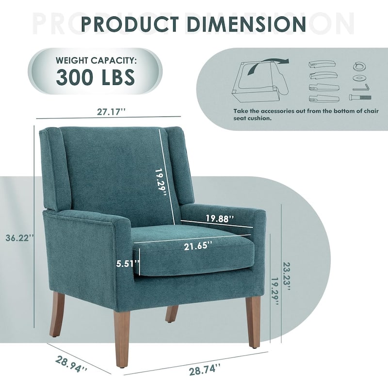 Mid-Century Linen Wing Chair - Tailored Channel Tufting & Walnut Tapered Legs, Compact Accent for Reading Nooks