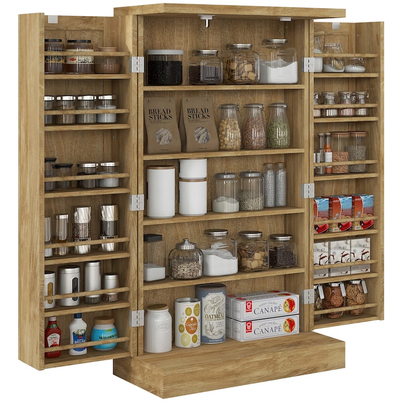 HOMCOM 41" Kitchen Pantry Storage Cabinet, Freestanding Kitchen Cabinet with 12 Door Shelves, Double Doors, 5-tier Shelving
