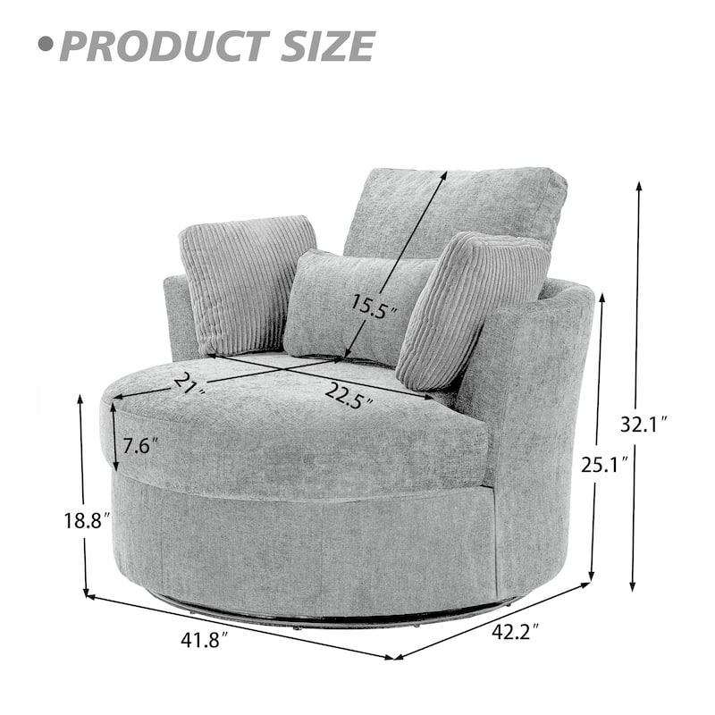 Upholstered Accent Swivel Barrel Armchair Club Chair with Pillows