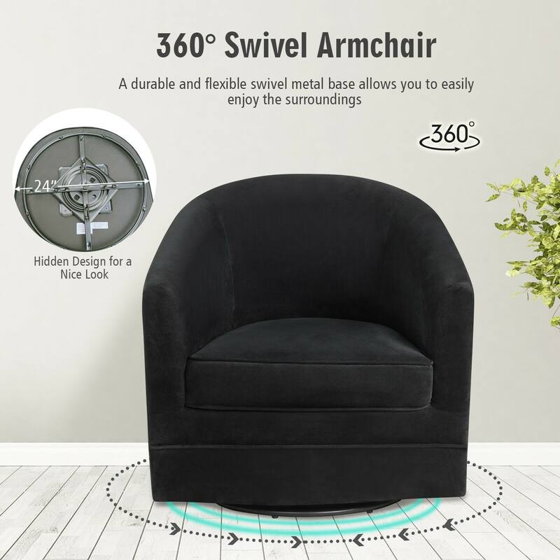 Modern Swivel Barrel Chair with Metal Base - 30.5" x 31" x 28.5" (L x W x H)