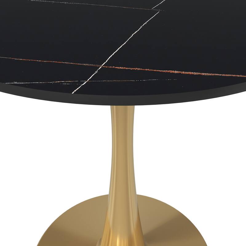 Bristol 24" Round Dining Table Sintered Stone Top & Gold Stainless Steel Pedestal Base for Kitchen & Dining Room