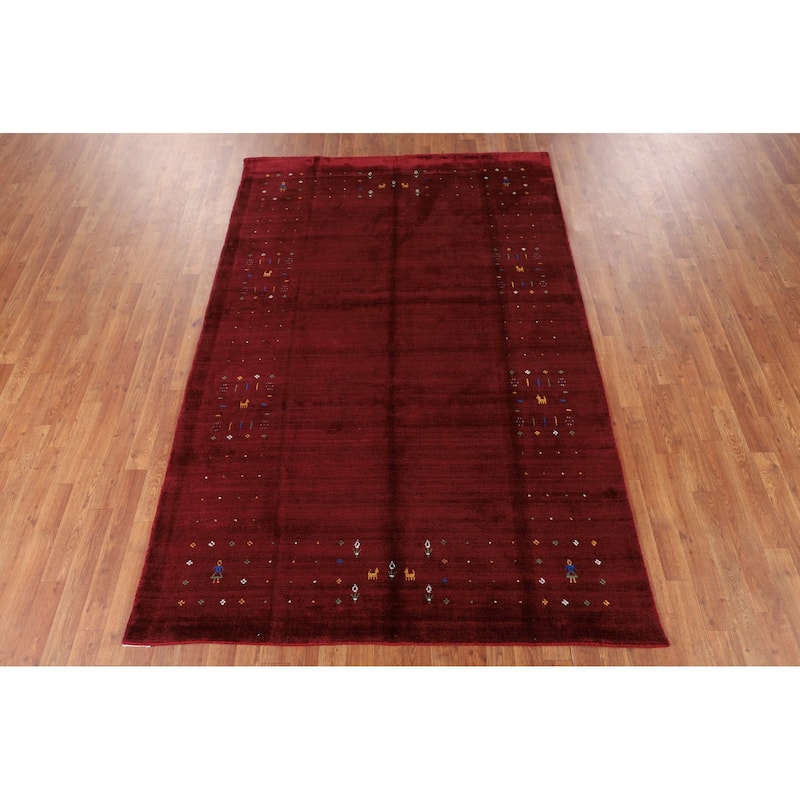 Tribal Gabbeh Oriental Area Rug Handmade Tribal Red Silk Carpet - 5'4" x 8'0"