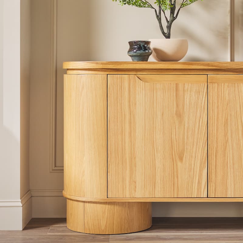 Walker Edison Modern Large Curved Solid Oak Wood Veneer Sideboard