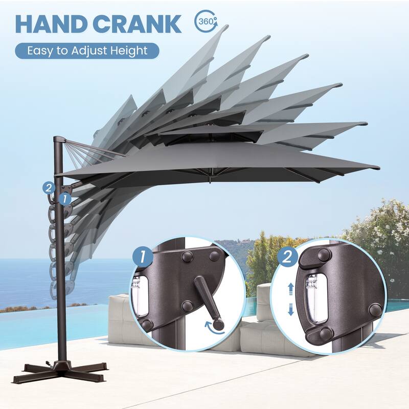 10.5 ft. x 9 ft. Double top 360-Degree Rotation Cantilever Patio Umbrella with Base
