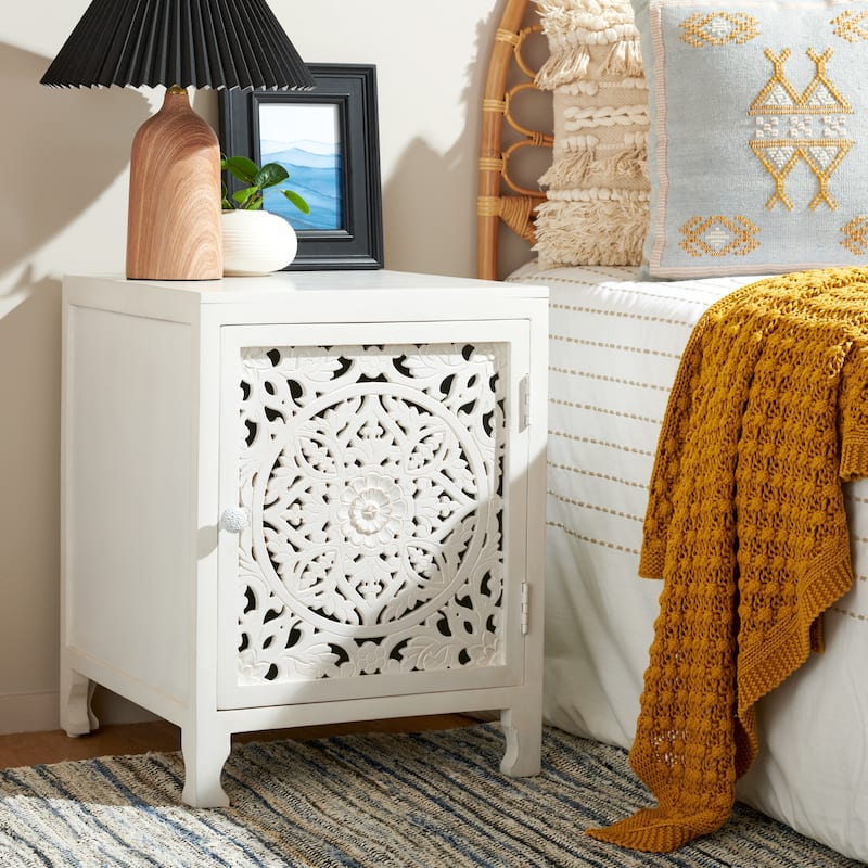 SAFAVIEH Adilene 2-Shelf Single Door Nightstand - White Wash