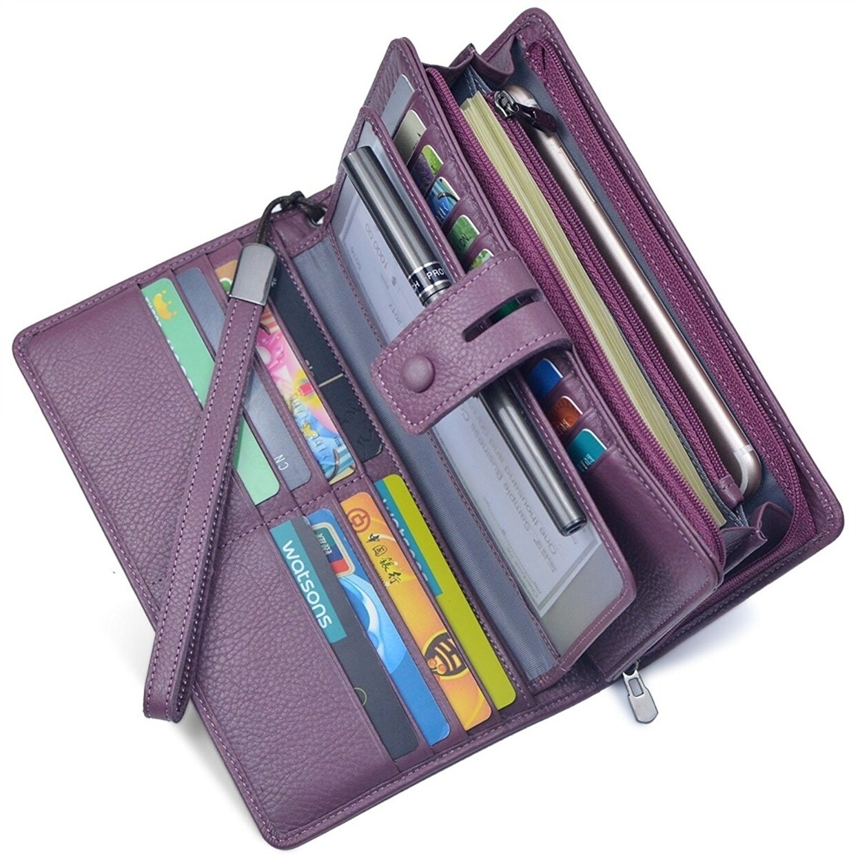 Women's RFID Leather Clutch Wallet Checkbook Holder - Overstock - 23119496