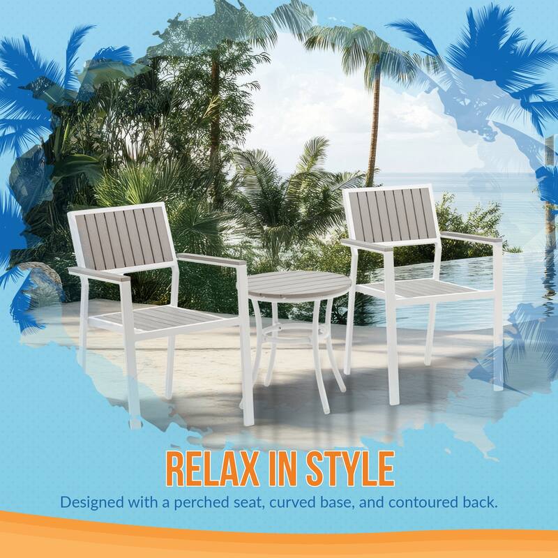 Island Retreat Ez-Care Tek-Wood 3-Piece Steel Patio Set - White and Slate Grey