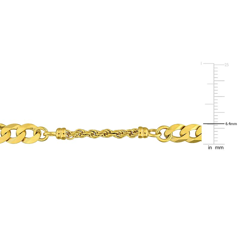 Miadora 2.5mm Rope 6mm Curb Link Chain Bracelet Yellow Plated Sterling Silver
