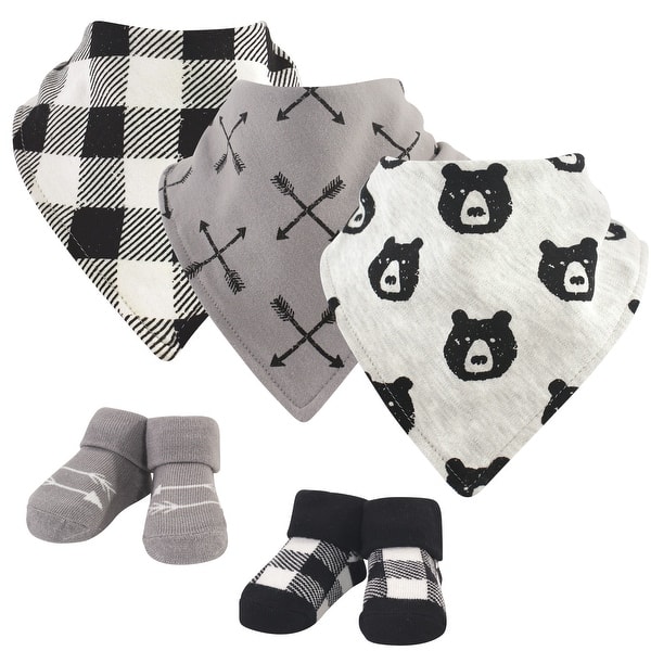 slide 1 of 1, Yoga Sprout Baby Boy Cotton Bandana Bibs and Socks 5pk, Bear Hugs, One Size - Bear Hugs - One Size One Size - Bear Hugs