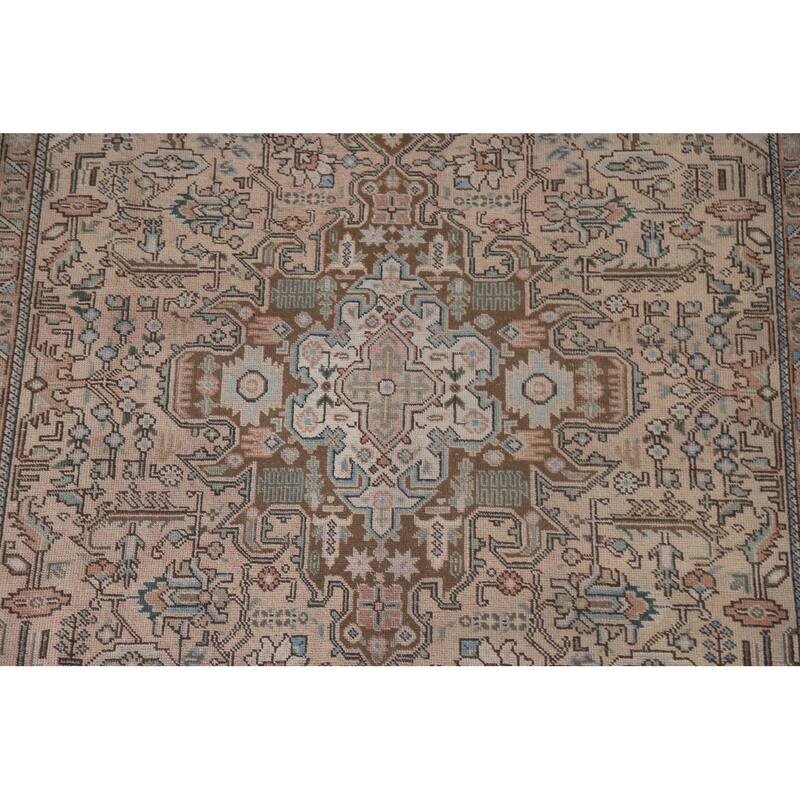 Hand Knotted Oriental 100% Wool Carpet Traditional Medallion Pink Tabriz Area Rug - 9' 8'' X 6' 5''