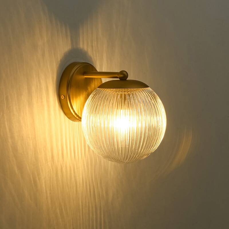 1-Light Sleek Modern Ribbed Glass Single Globe Wall Sconce - 6.3 in