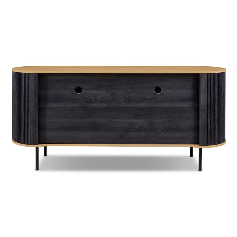 Poly & Bark 71" Black Ribbed Wood Sideboard With Oak Accents