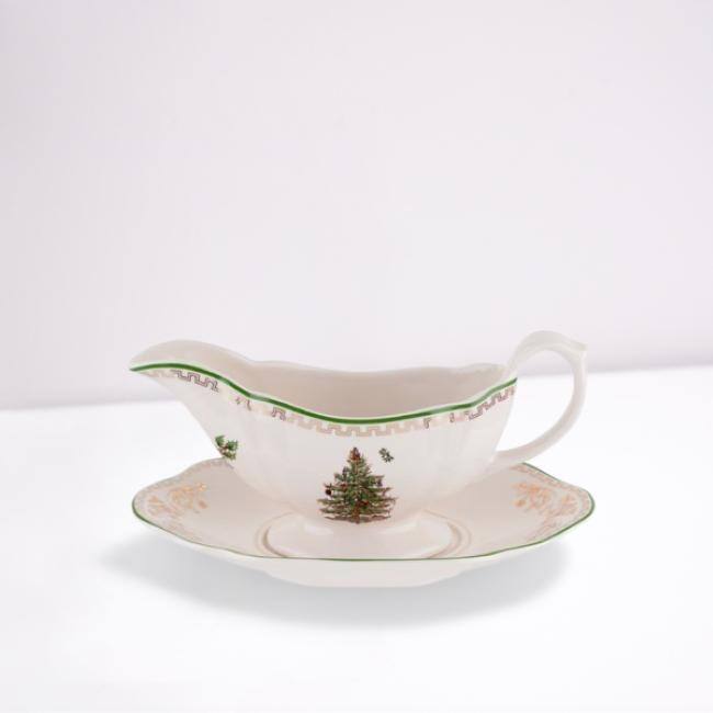 Spode Christmas Tree Gold Collection Gravy Boat and Stand On Sale