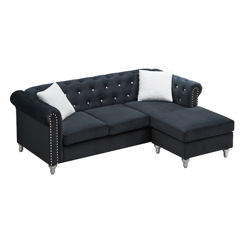 Raisa Microsuede Velvet Tufted Sofa with Chaise