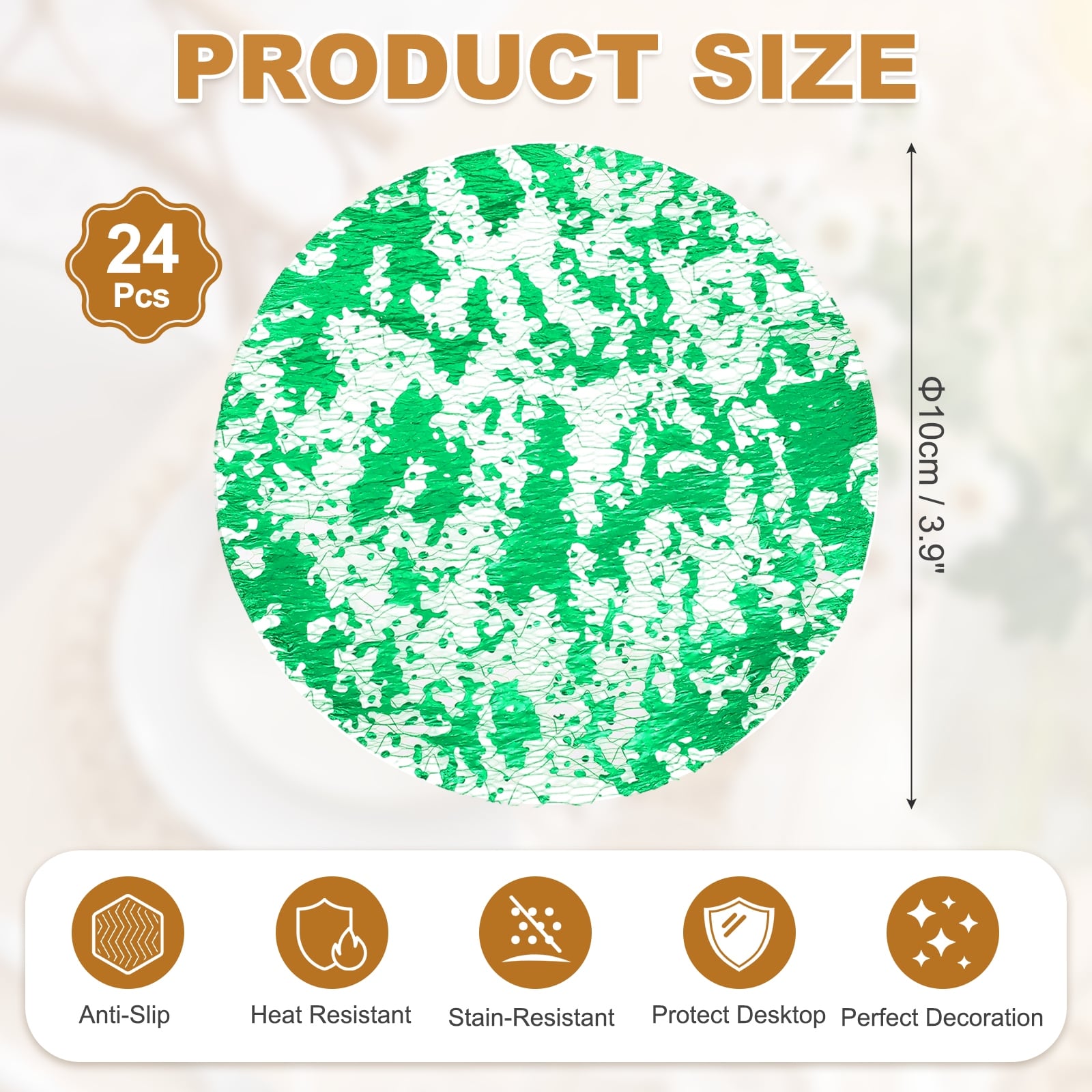 Disposable Round Placemats, Chargers Place Mats Metallic Thin Mesh Table Mates Pressed Foil Table Doilies for Dining