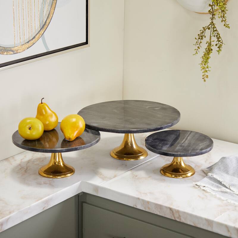 Aluminum Metal Cake Stand with Gold Base - Set of 3 Black - Roche River Decor