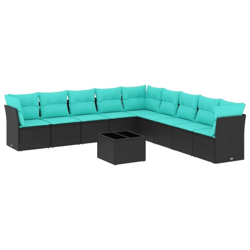 vidaXL 9/10 Piece Patio Sofa Set with Cushions Black/Brown/Gray Poly Rattan - 21.7 x 24.4 x 27.2