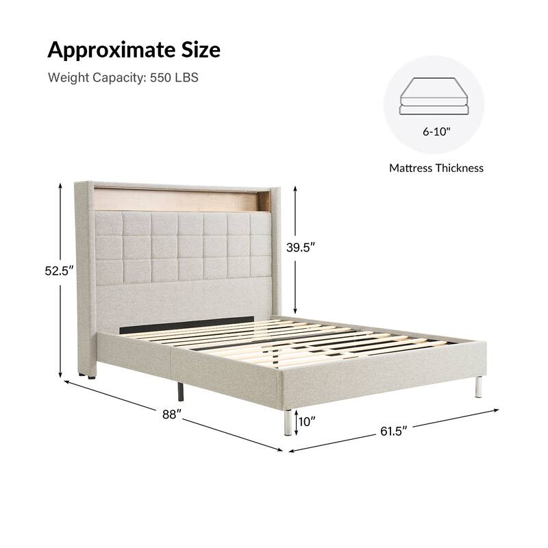 Celia Modern 61.5" Geometric Pattern Bed with Storage Headboard and Warm Night Light by HULALA HOME