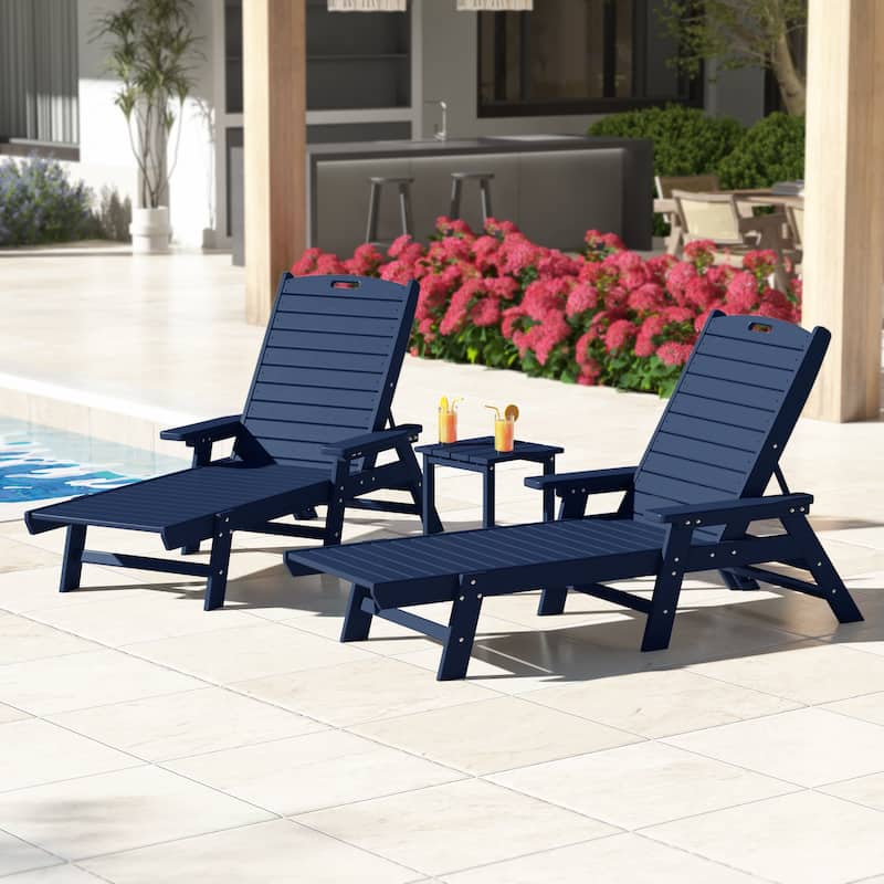 Laguna Hdpe All Weather Outdoor Patio Pool Reclining Chaise Lounges With Square Side Table (3-Piece Set)