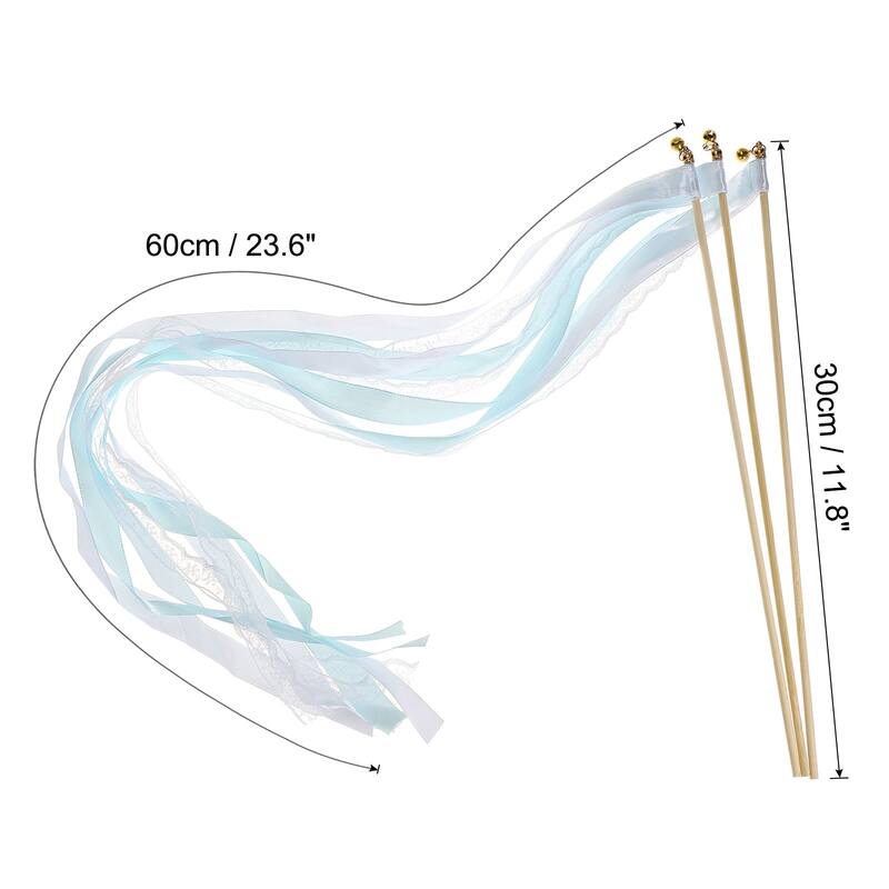25Pcs Lace Silk Ribbon Fairy Sticks Wands for Wedding Party - Light Blue,White