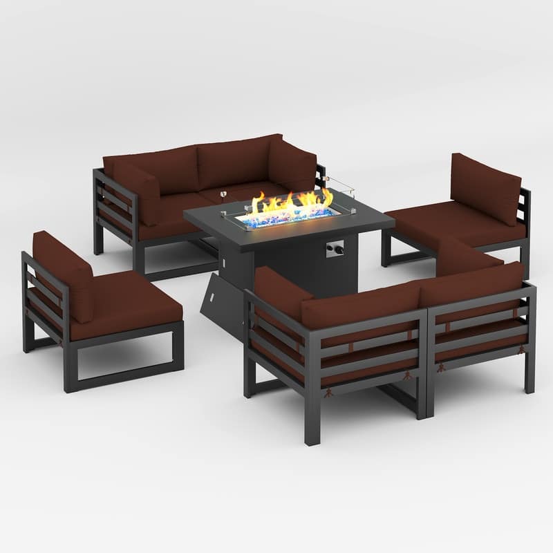 FINCATI 7 Pcs Patio Furniture Set Outdoor Sectional Sofa Set with Firepit Table - 7 Pieces