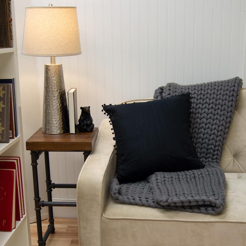 Donna Sharp Black Pom Pom Cotton Decorative Pillow