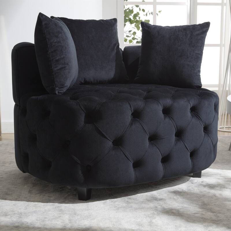 Oversized Barrel Accent Chair with 3 Pillows, Velvet Tufted Upholstered Round Club Chair, Ergonomic Reading Sofa Chair