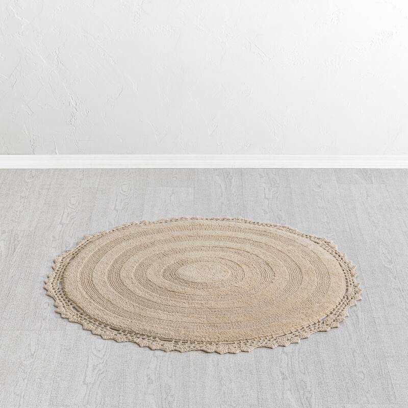 MH London Winchester Cotton Round Bathroom Rug - Soft Bath Mat