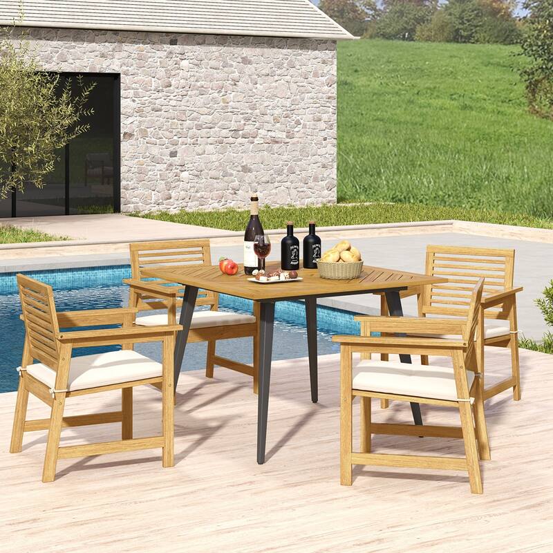 Costway 4-Person 42.5" Outdoor Dining Table with 1.9" Umbrella Hole, - Natural - See Details