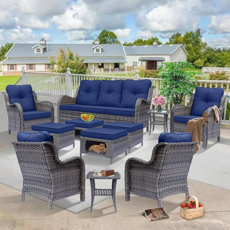 Gray Rattan Wicker High Back Outdoor Patio Furniture Sofa Seating Set