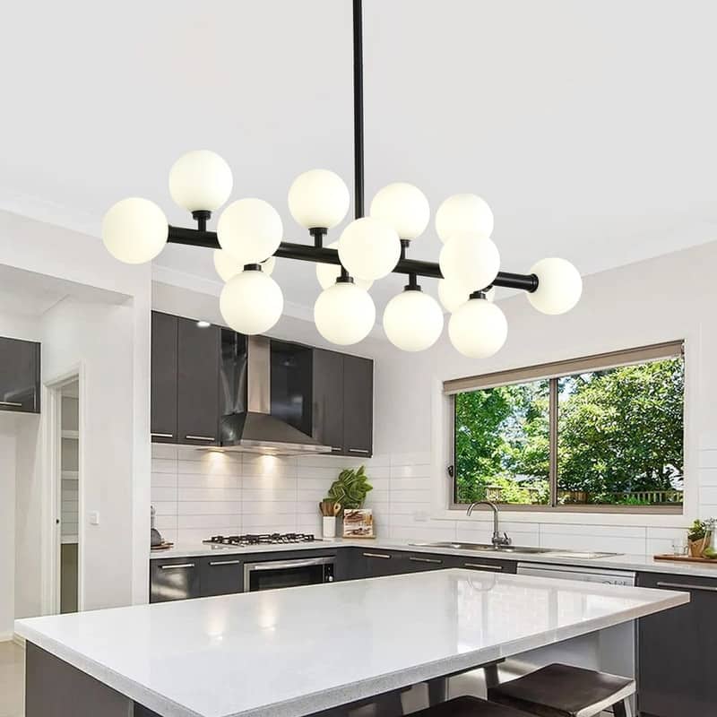Mid Century Sputnik Chandelier Modern Pendant Light for Dining Room - Black - 37.4x11.22x46.66in