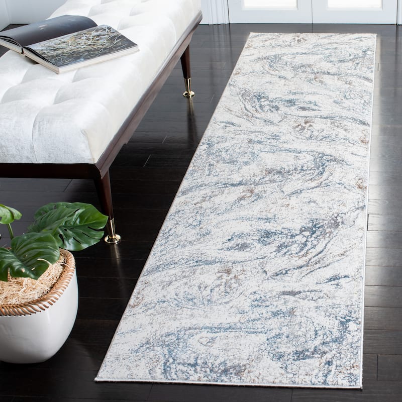 SAFAVIEH Sonoma Drucilla Modern Abstract Rug - 2'2" x 9' Runner - Ivory/Light Blue
