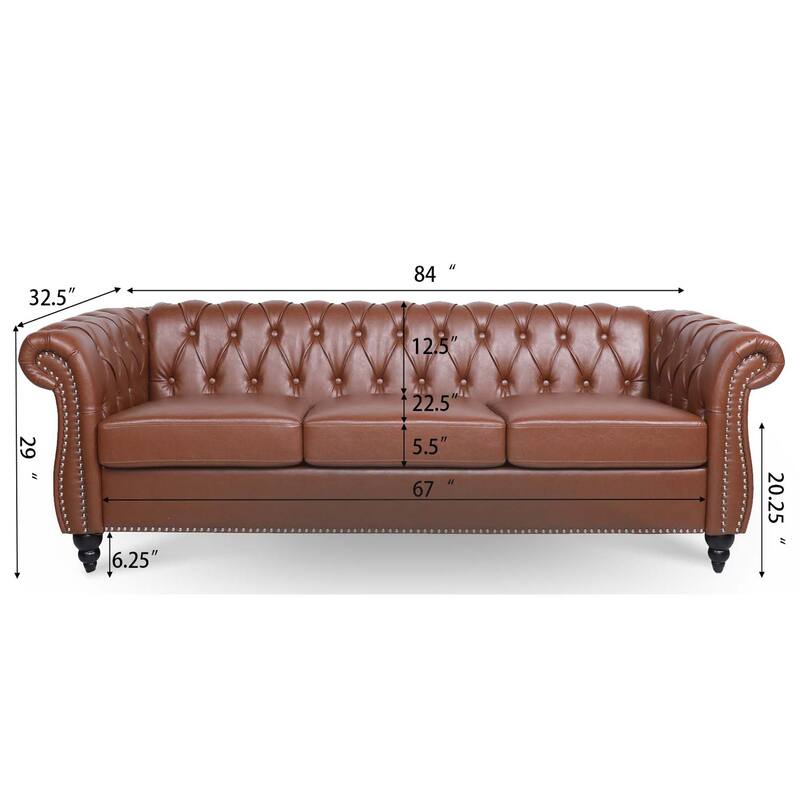 84.65" Rolled Arm Chesterfield 3 Seater Sofa