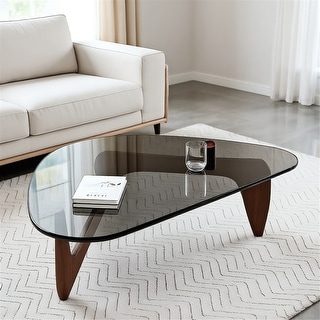 Triangle Glass Coffee Table,Solid Wood Base and Tempered Glass Top ...
