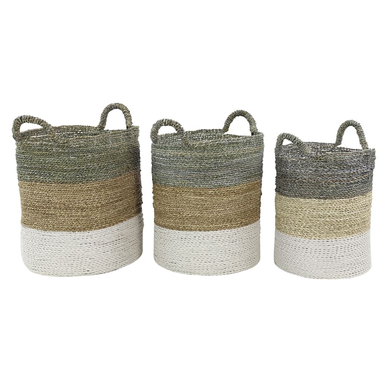 Seagrass Handmade Storage Basket - Set of 3 Multi Colored - Roche River Decor - Multi Colored