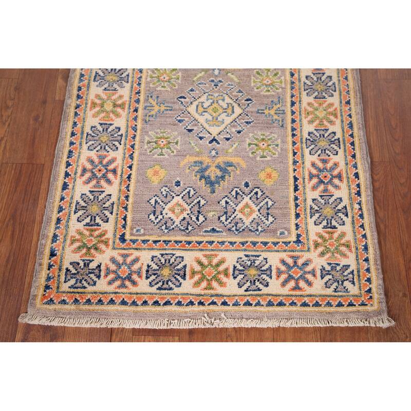 Geometric Kazak Accent Rug Handmade Oriental Wool Carpet - 2'1" x 2'10"