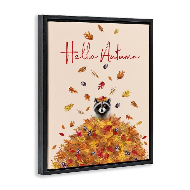 Stupell Hello Autumn Raccoon Framed Floater Canvas Wall Art Design By Elizabeth Tyndall