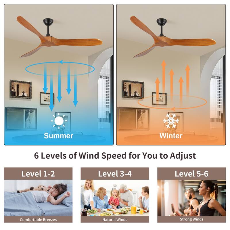 60 in. Indoor Farmhouse Black Wood Ceiling Fan with Remote Control for Living Room or Patio