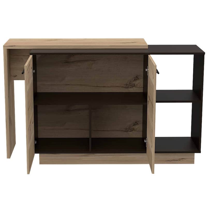 Black and Light Oak Contemporary Kitchen Island with Bar Table - 20" X 40" X 20"