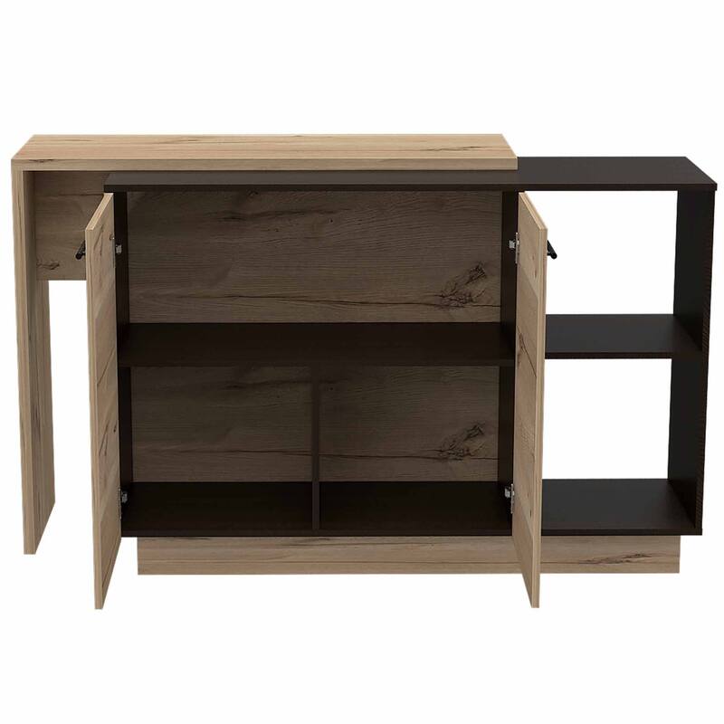 HomeRoots Natural and Natural And Black 59" Kitchen Island With Storage - 20" X 40" X 20"