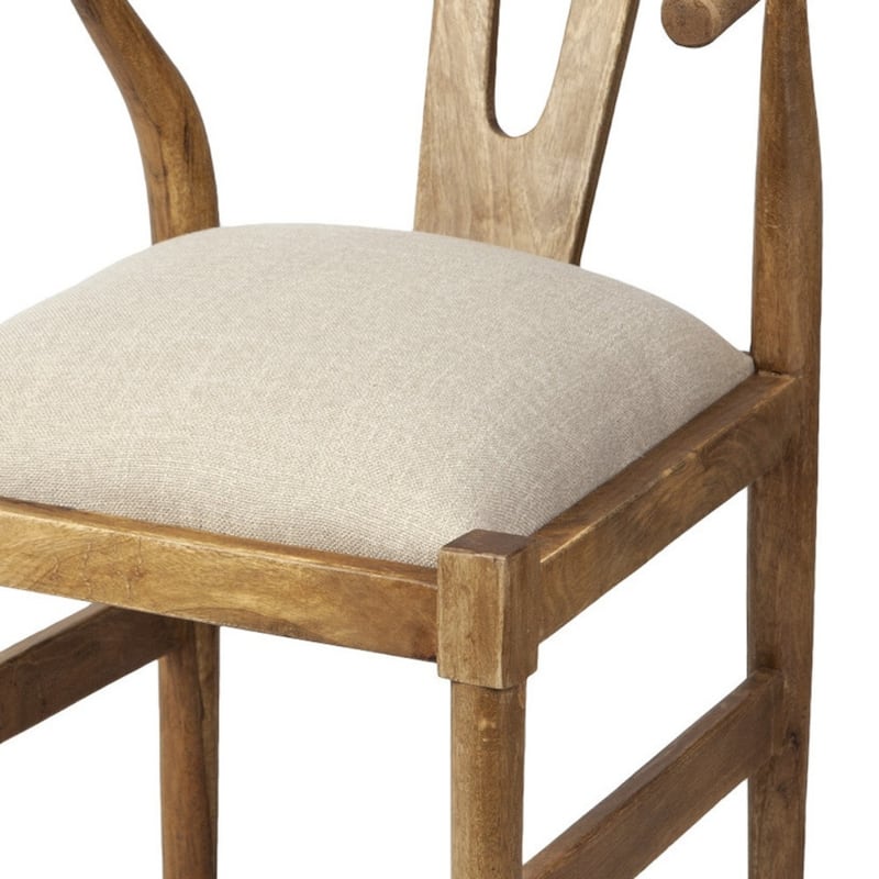 Beige Upholstered Dining Armchair with Curved Back and Solid Wood Frame for Kitchen or Hallway - 31.3”H x 24”W x 20”D