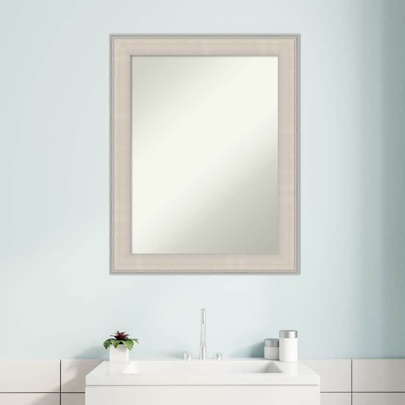 Cottage White Silver Non-Beveled Wood Framed Bathroom Vanity Wall Mirror - Cottage White Silver