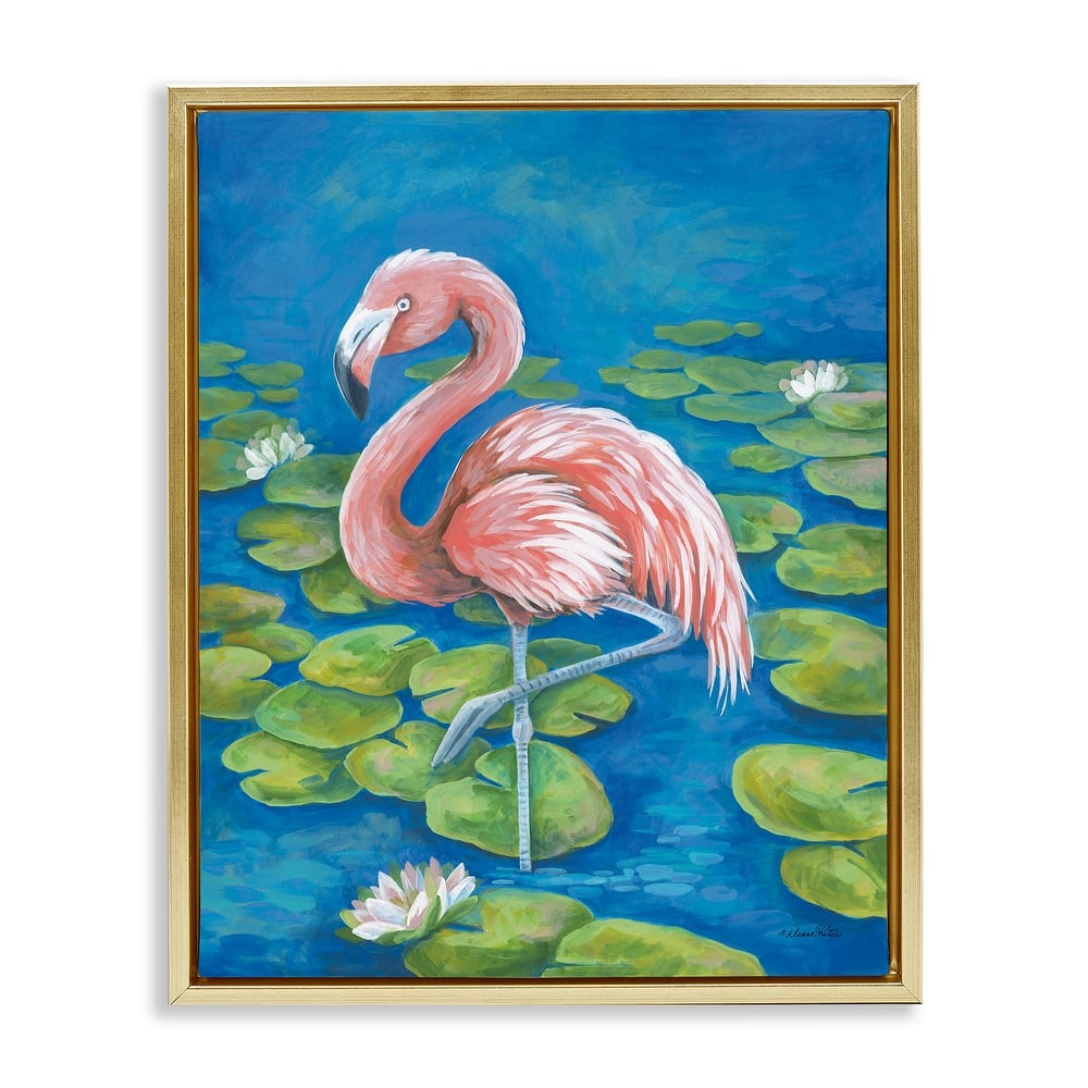 Stupell Balancing Flamingo & Lily Pads Framed Floater Canvas Wall Art Design By Diane Kater