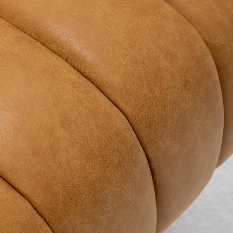 SEYNAR Mid-Century Swivel PU Leather Tufted Round Accent Barrel Chair