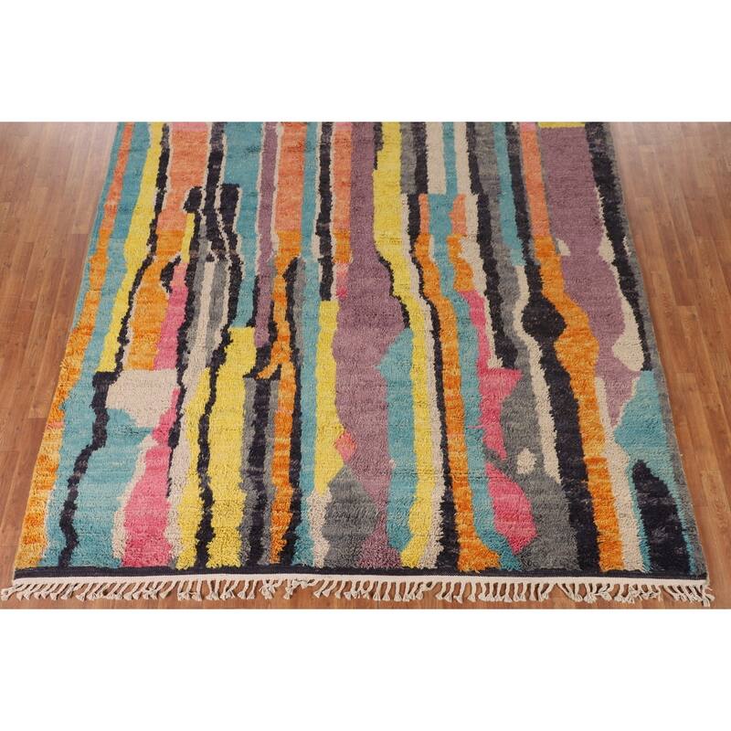Multicolor Moroccan Oriental Area Rug Handmade Wool Carpet - 8'10" x 13'0"
