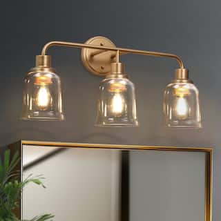 Modern 3-Light Bathroom Vanity Light Gold Bell Wall Sconce with Clear Glass - L 22.8" x H 10.8"